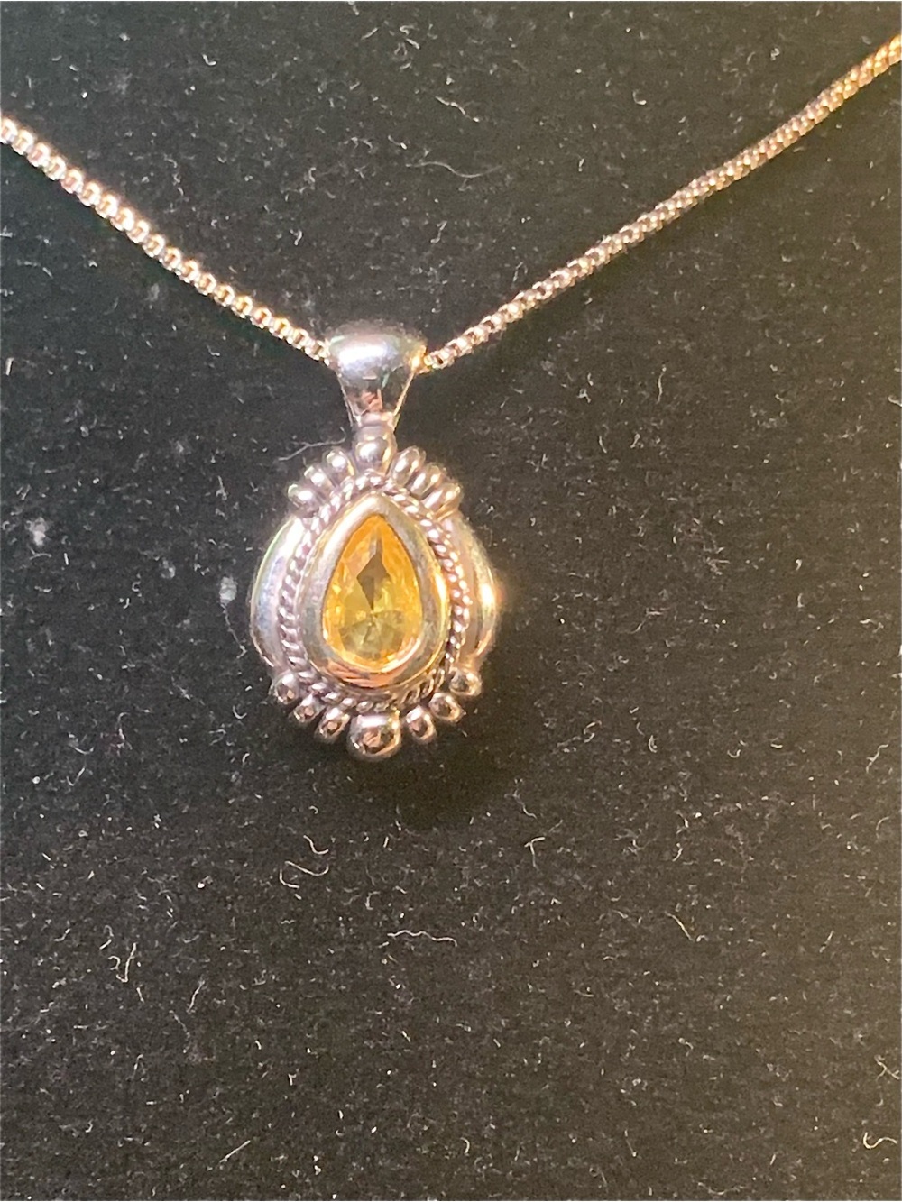 Silver-tone Pendant Necklace with Yellow Teardrop Gem